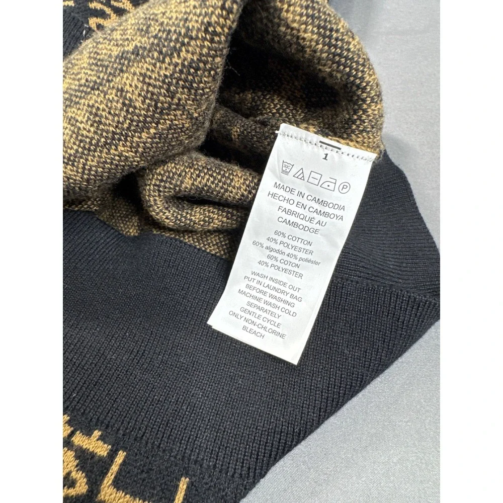 Michael Kors Womens Black Gold Logo Monogram Knit Crewneck Sweater Medium